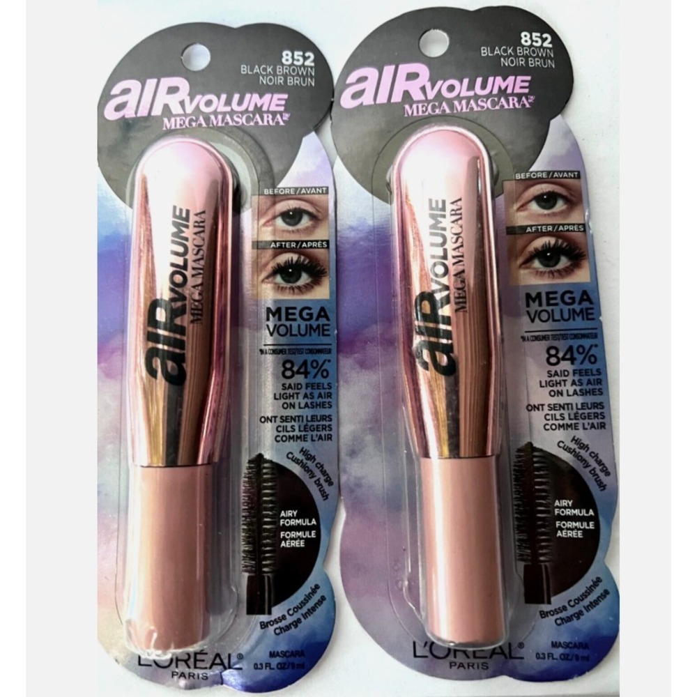L'Oreal Air Volume Mega Mascara Washable Black Brown 852 2 Pack 0.3 fl oz Each - Picture 3 of 14